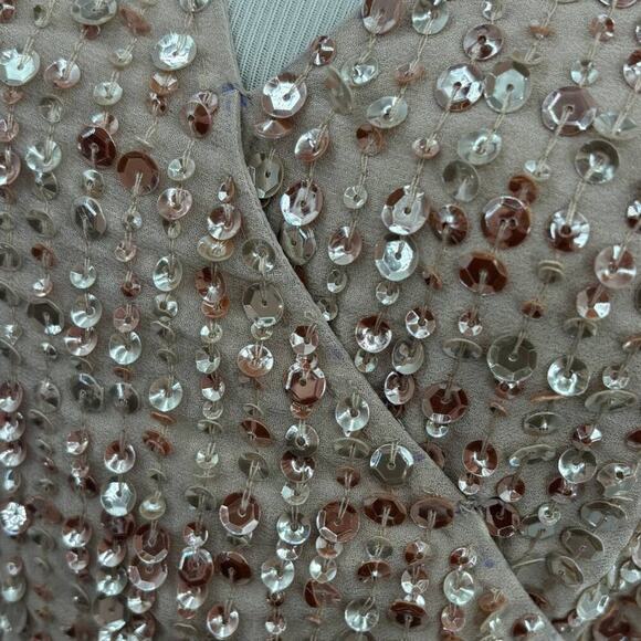 Mac Duggal Nude Sequin Long Sleeve Cocktail Midi Dress 6 - Picture 10 of 12